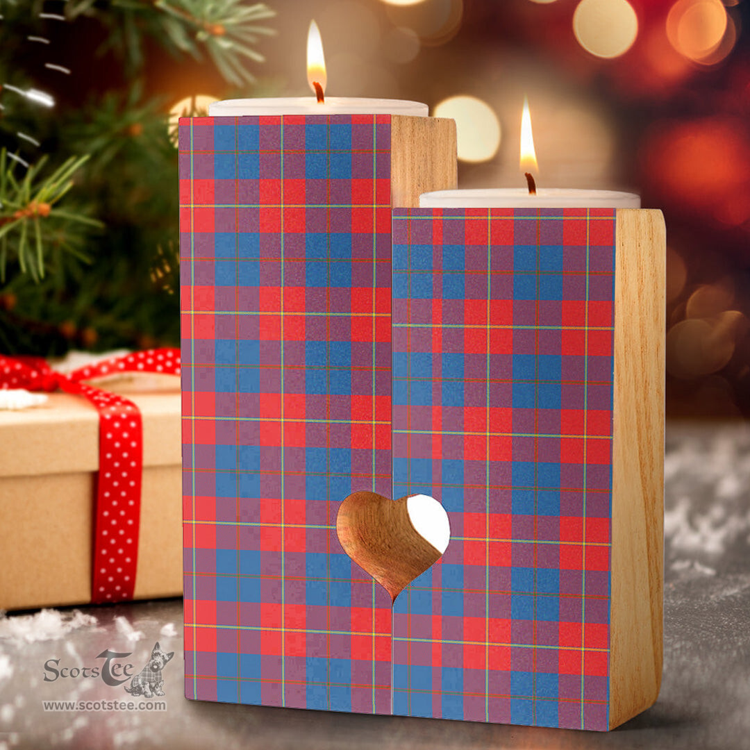 ScotsTee Shop Scottish Galloway Red Clan Tartan Wooden Candle Holder
