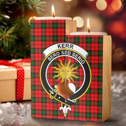 ScotsTee Shop Scottish Kerr Modern Clan Crest Tartan Wooden Candle Holder