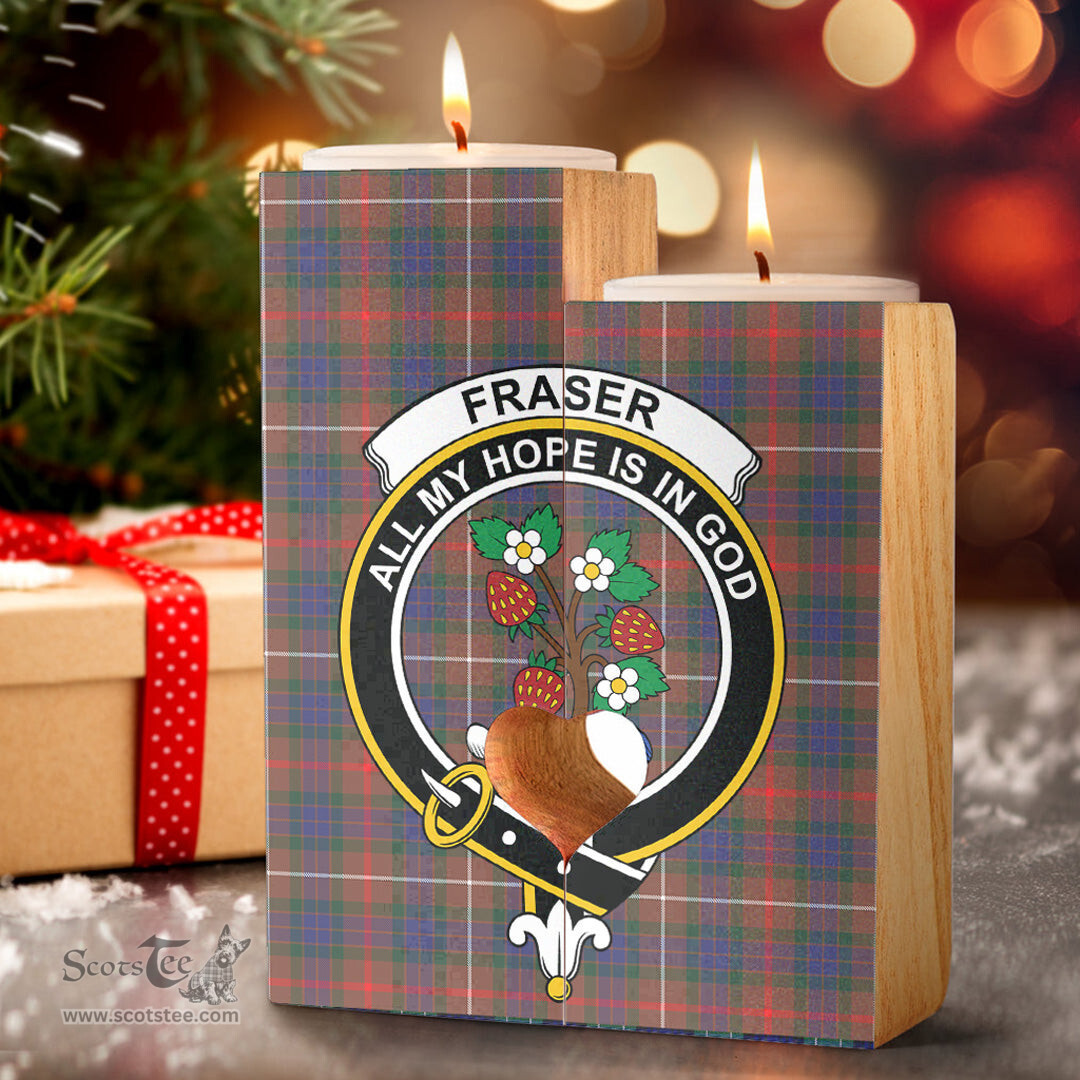 ScotsTee Shop Scottish Fraser Hunting Modern Clan Crest Tartan Wooden Candle Holder