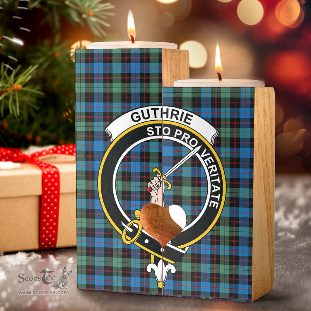 ScotsTee Shop Scottish Guthrie Ancient Clan Crest Tartan Wooden Candle Holder