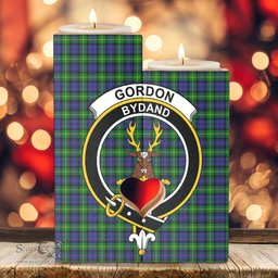 ScotsTee Shop Scottish Gordon Modern Clan Crest Tartan Wooden Candle Holder