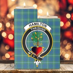 ScotsTee Shop Scottish Hamilton Hunting Ancient Clan Crest Tartan Wooden Candle Holder