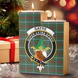 ScotsTee Shop Scottish Gayre Clan Crest Tartan Wooden Candle Holder