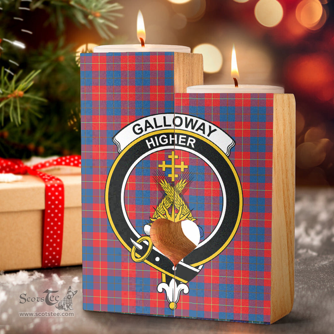 ScotsTee Shop Scottish Galloway Red Clan Crest Tartan Wooden Candle Holder