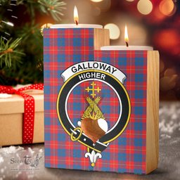 ScotsTee Shop Scottish Galloway Red Clan Crest Tartan Wooden Candle Holder