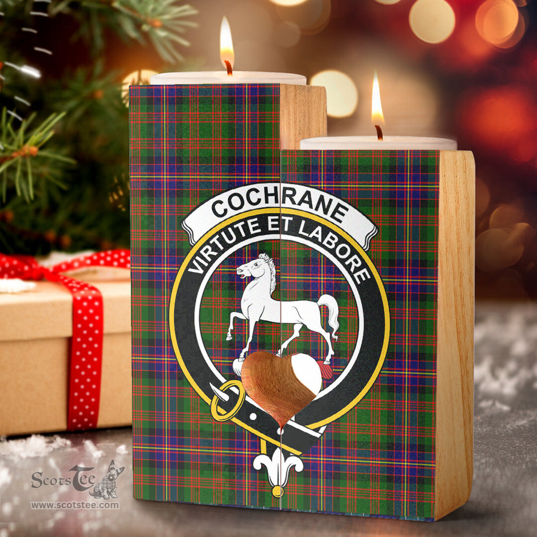 ScotsTee Shop Scottish Cochrane Modern Clan Crest Tartan Wooden Candle Holder