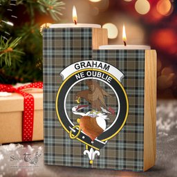 ScotsTee Shop Scottish Graham of Menteith Weathered Clan Crest Tartan Wooden Candle Holder