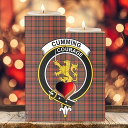ScotsTee Shop Scottish Cumming Hunting Weathered Clan Crest Tartan Wooden Candle Holder