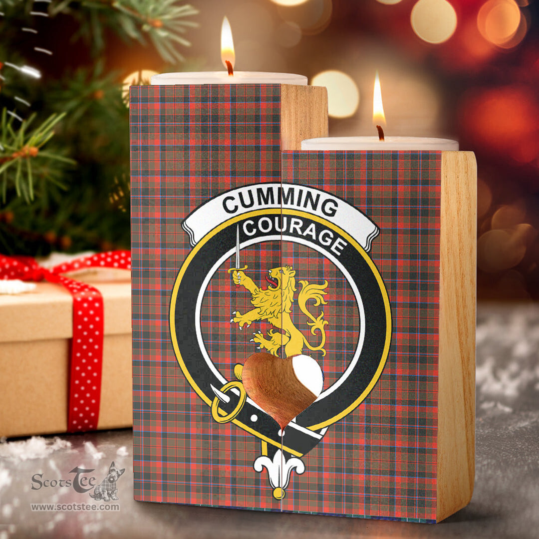 ScotsTee Shop Scottish Cumming Hunting Weathered Clan Crest Tartan Wooden Candle Holder