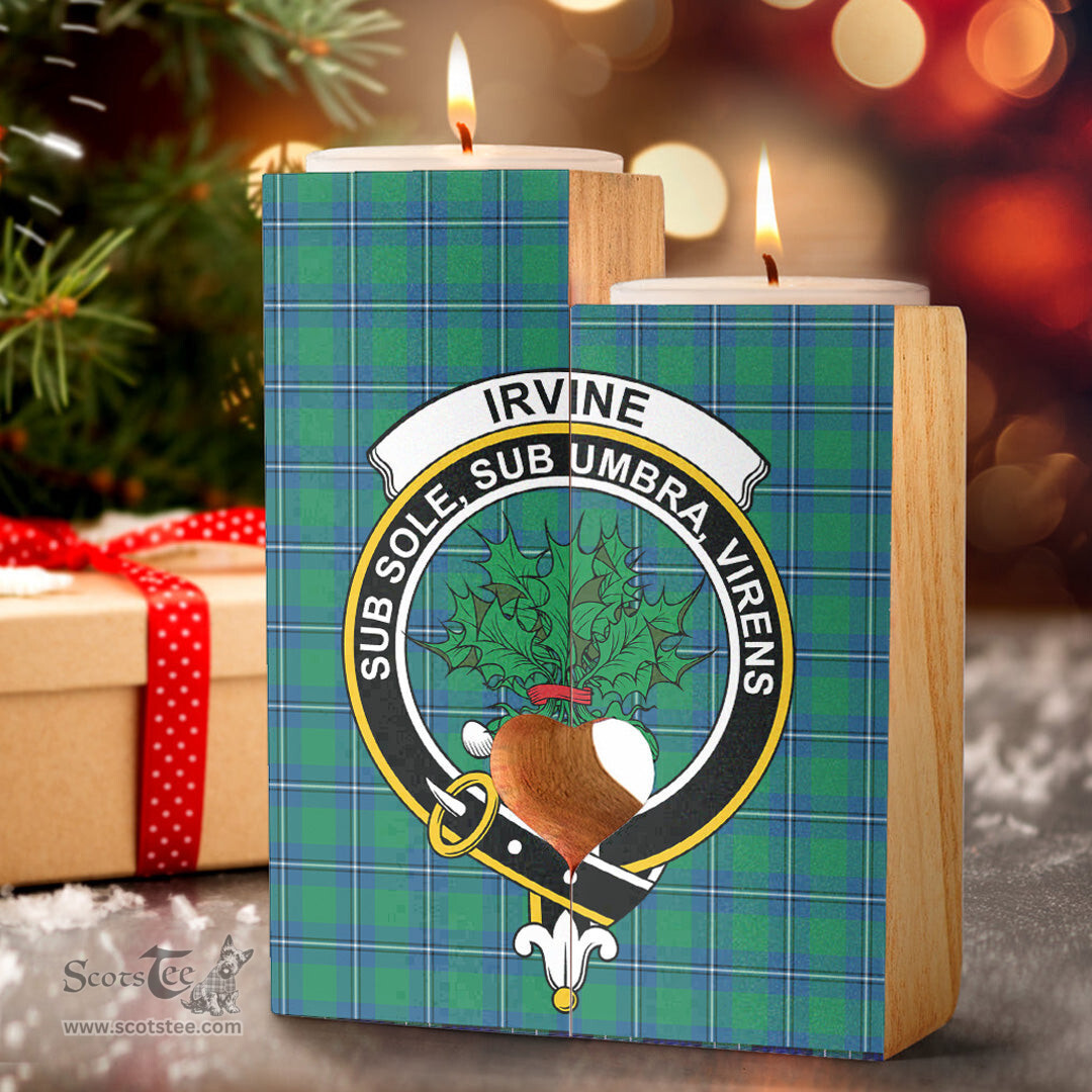 ScotsTee Shop Scottish Irvine Ancient Clan Crest Tartan Wooden Candle Holder