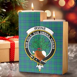 ScotsTee Shop Scottish Irvine Ancient Clan Crest Tartan Wooden Candle Holder