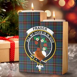 ScotsTee Shop Scottish Fraser Hunting Ancient Clan Crest Tartan Wooden Candle Holder