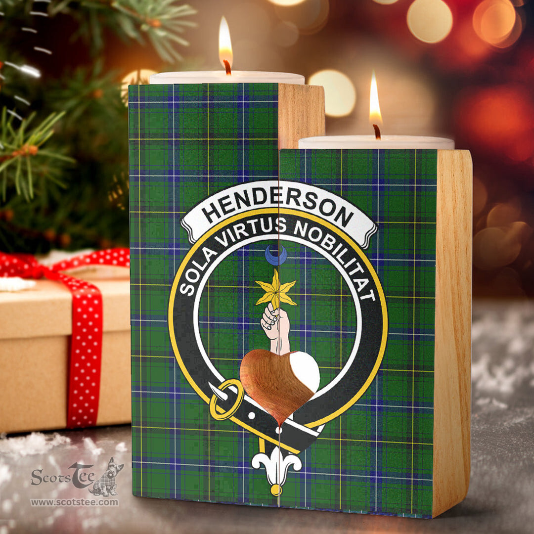 ScotsTee Shop Scottish Henderson Modern Clan Crest Tartan Wooden Candle Holder