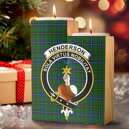 ScotsTee Shop Scottish Henderson Modern Clan Crest Tartan Wooden Candle Holder