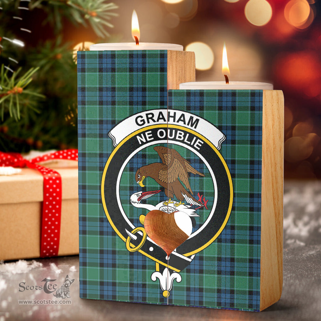 ScotsTee Shop Scottish Graham of Menteith Ancient Clan Crest Tartan Wooden Candle Holder