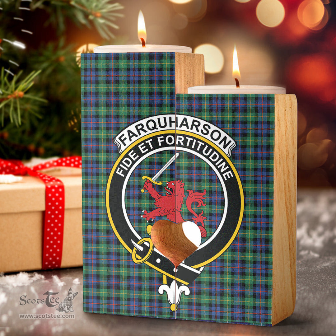 ScotsTee Shop Scottish Farquharson Ancient Clan Crest Tartan Wooden Candle Holder