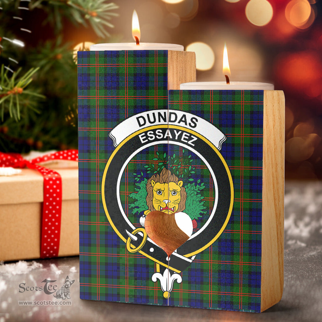 ScotsTee Shop Scottish Dundas Modern 02 Clan Crest Tartan Wooden Candle Holder