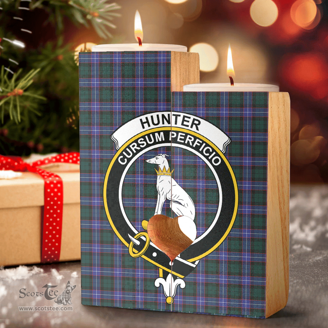 ScotsTee Shop Scottish Hunter Modern Clan Crest Tartan Wooden Candle Holder