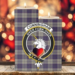 ScotsTee Shop Scottish Cunningham Dress Blue Dancers Clan Crest Tartan Wooden Candle Holder