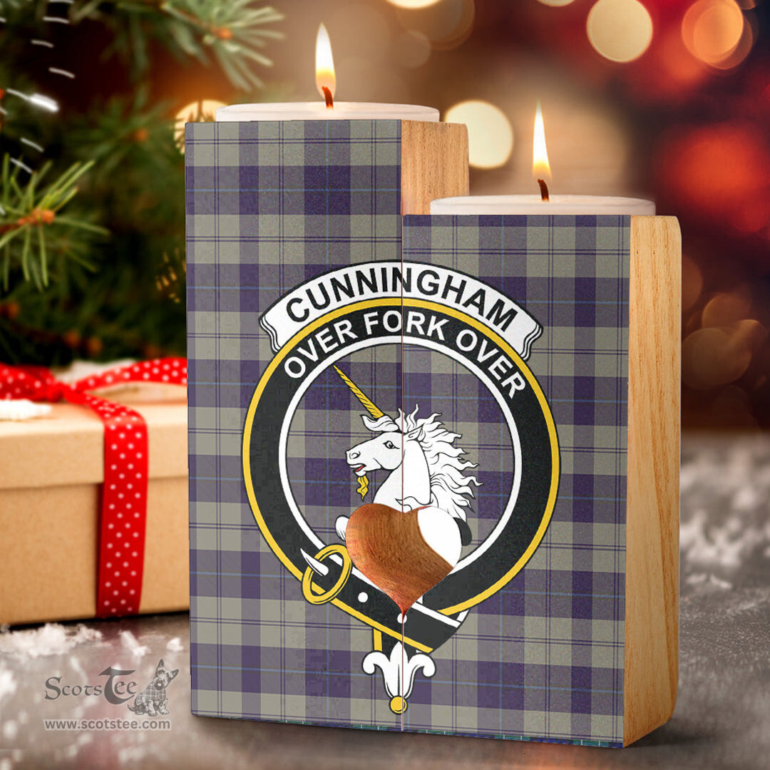 ScotsTee Shop Scottish Cunningham Dress Blue Dancers Clan Crest Tartan Wooden Candle Holder