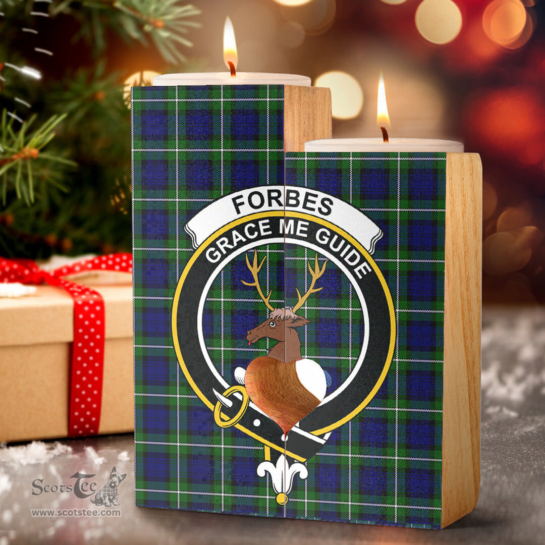ScotsTee Shop Scottish Forbes Modern Clan Crest Tartan Wooden Candle Holder
