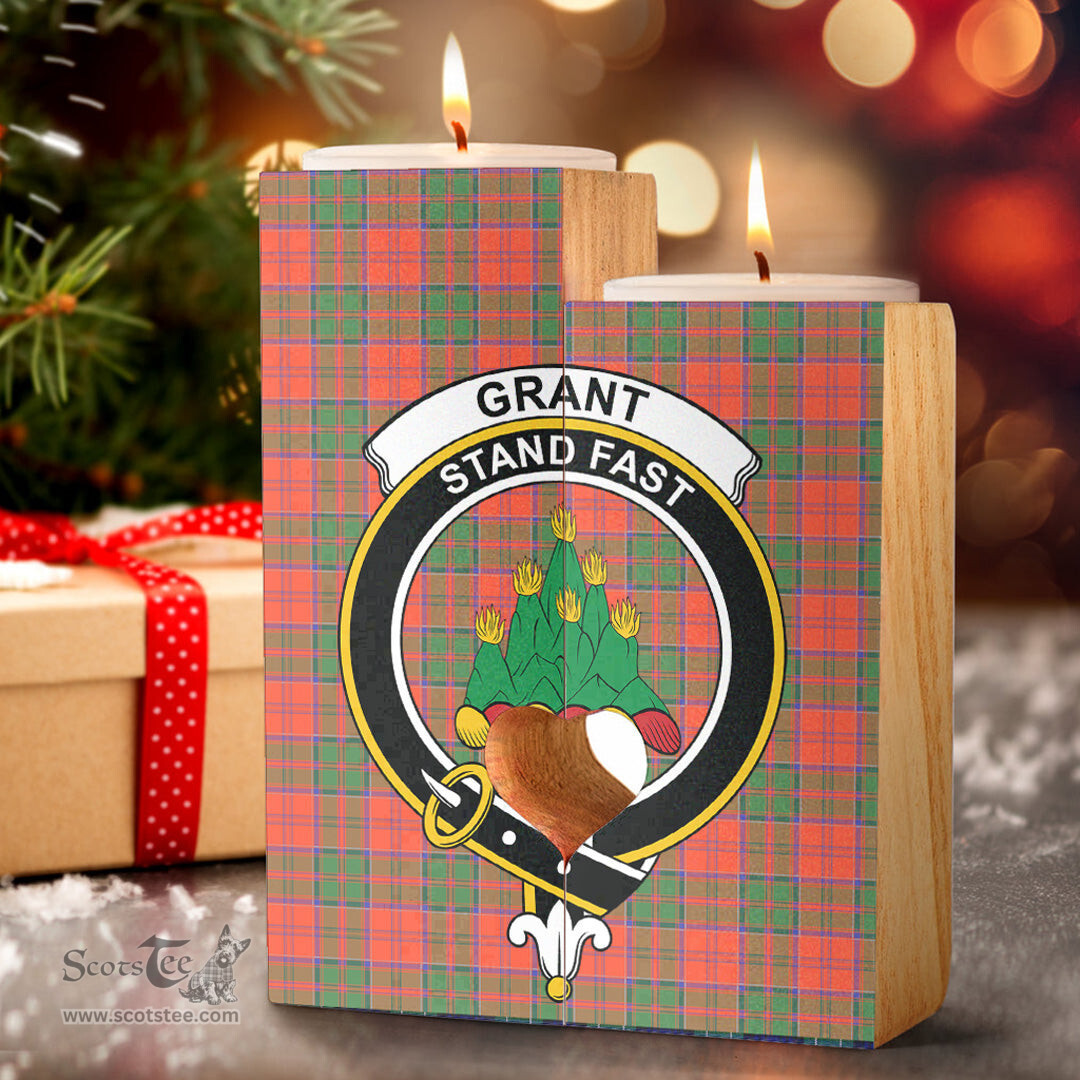 ScotsTee Shop Scottish Grant Ancient Clan Crest Tartan Wooden Candle Holder