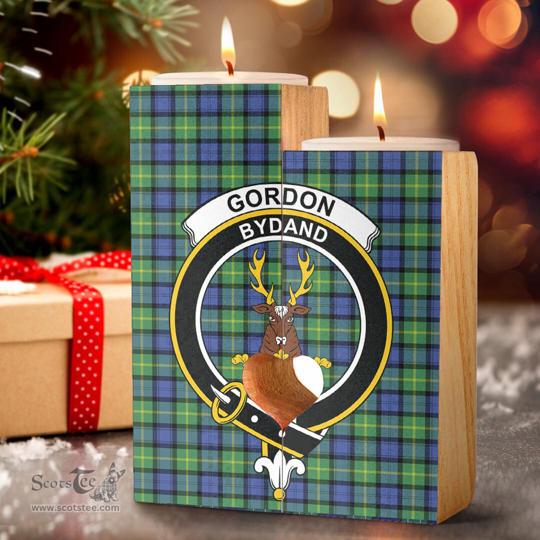 ScotsTee Shop Scottish Gordon Old Ancient Clan Crest Tartan Wooden Candle Holder