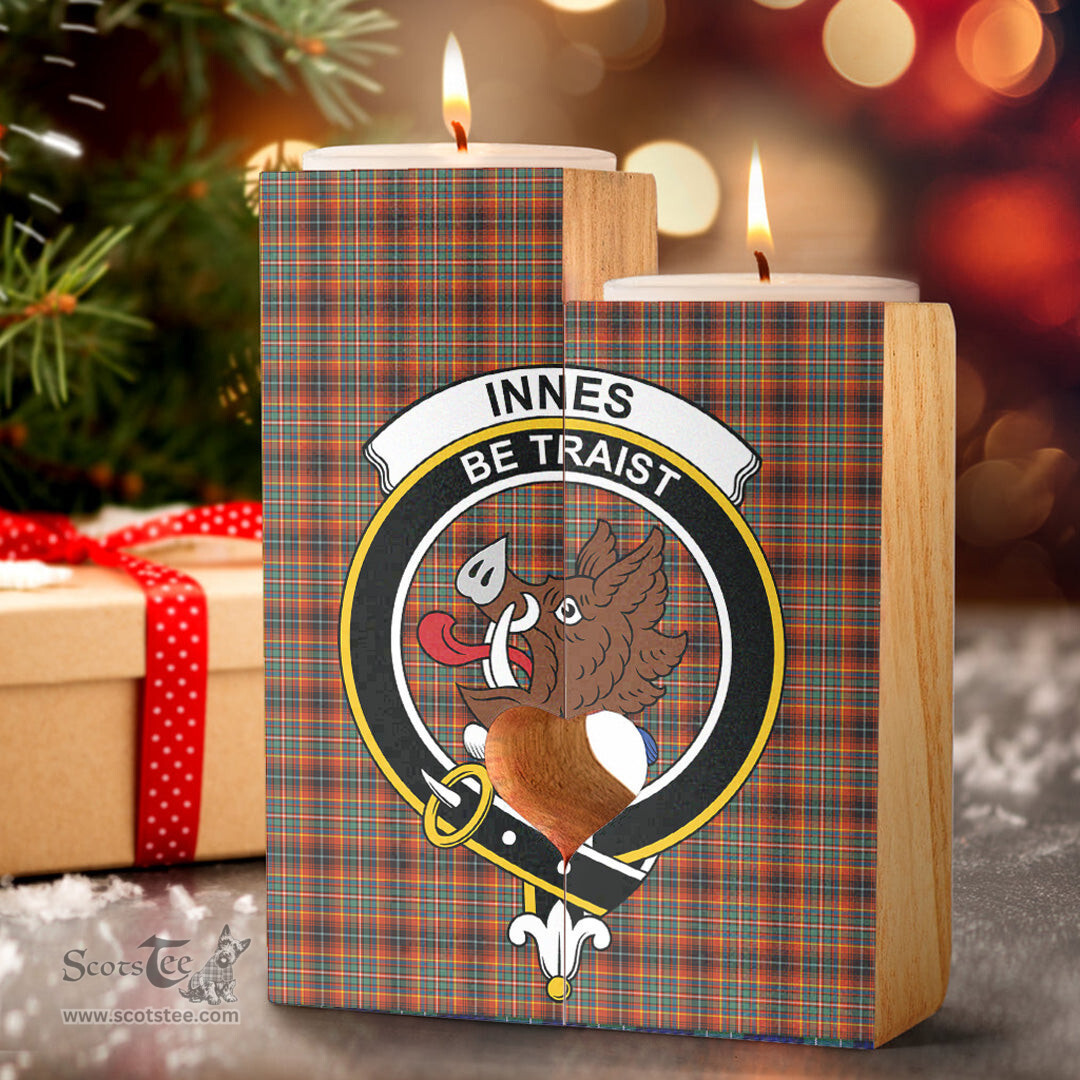 ScotsTee Shop Scottish Innes Ancient Clan Crest Tartan Wooden Candle Holder