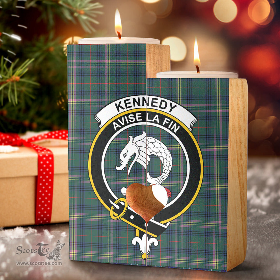 ScotsTee Shop Scottish Kennedy Modern Clan Crest Tartan Wooden Candle Holder