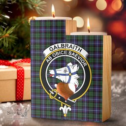 ScotsTee Shop Scottish Galbraith Modern Clan Crest Tartan Wooden Candle Holder