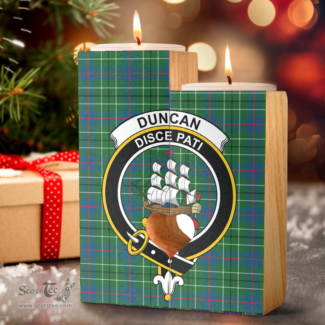 ScotsTee Shop Scottish Duncan Ancient Clan Crest Tartan Wooden Candle Holder