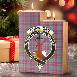 ScotsTee Shop Scottish Crawford Ancient Clan Crest Tartan Wooden Candle Holder
