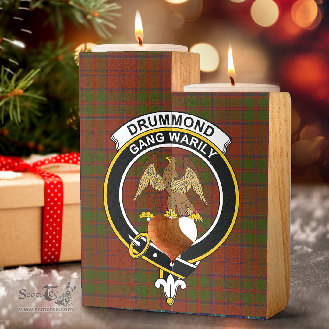 ScotsTee Shop Scottish Drummond Clan Clan Crest Tartan Wooden Candle Holder