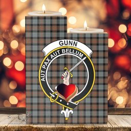 ScotsTee Shop Scottish Gunn Weathered Clan Crest Tartan Wooden Candle Holder