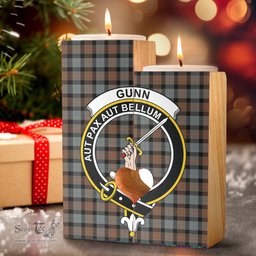 ScotsTee Shop Scottish Gunn Weathered Clan Crest Tartan Wooden Candle Holder