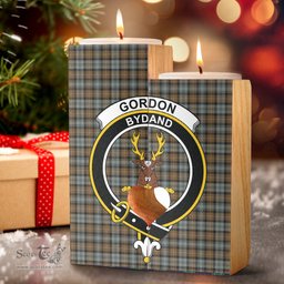 ScotsTee Shop Scottish Gordon Weathered Clan Crest Tartan Wooden Candle Holder
