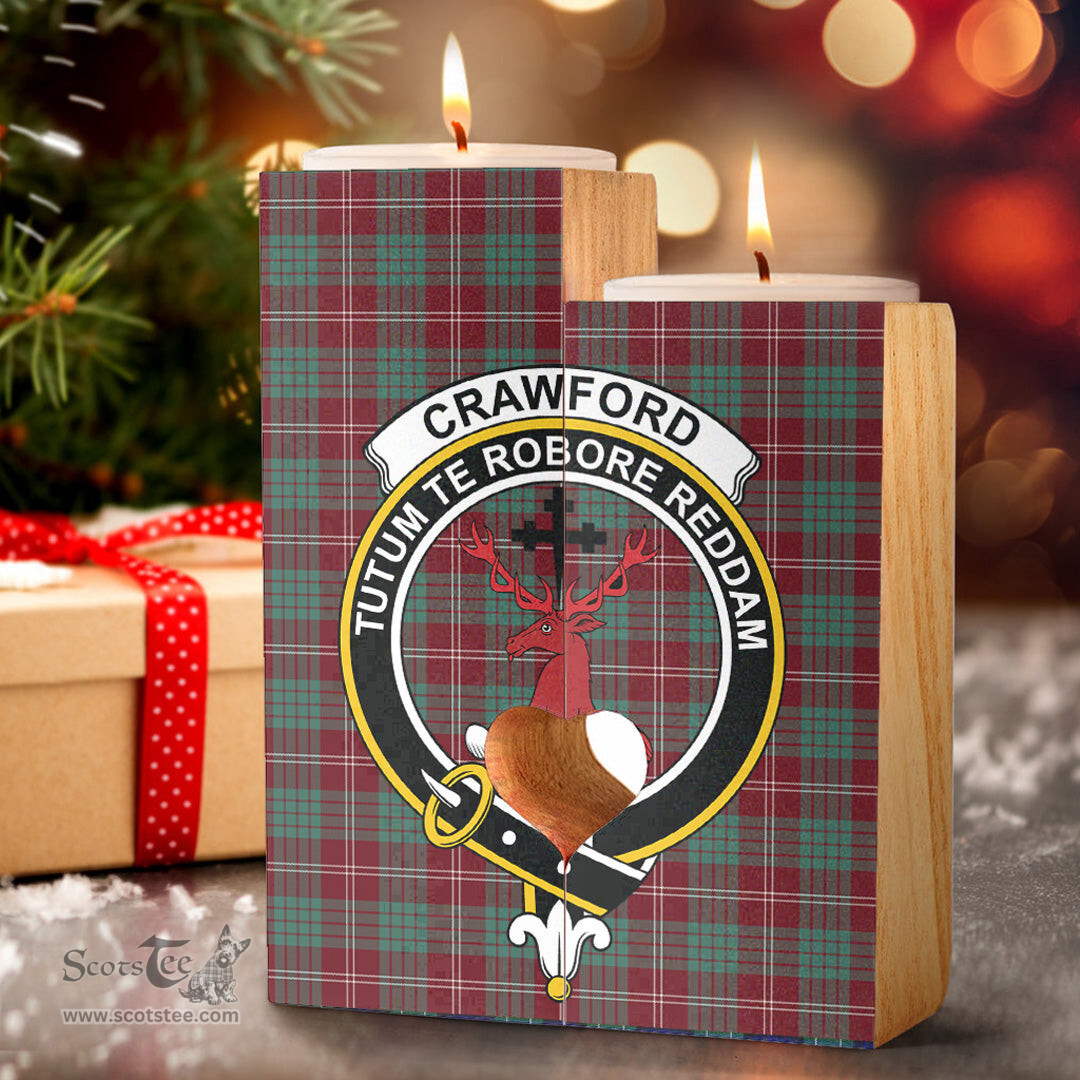 ScotsTee Shop Scottish Crawford Modern Clan Crest Tartan Wooden Candle Holder