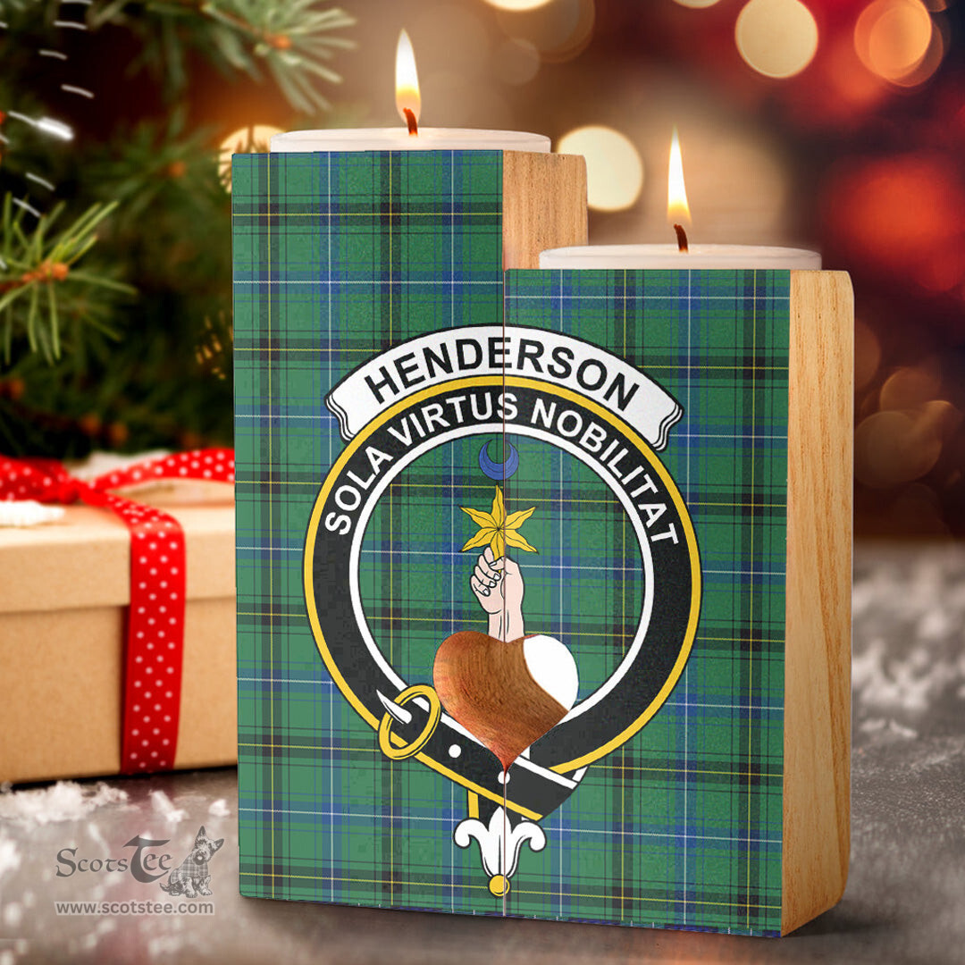 ScotsTee Shop Scottish Henderson Ancient Clan Crest Tartan Wooden Candle Holder