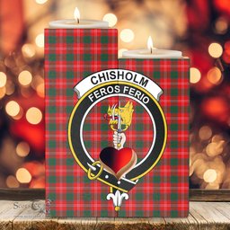 ScotsTee Shop Scottish Chisholm Modern Clan Crest Tartan Wooden Candle Holder