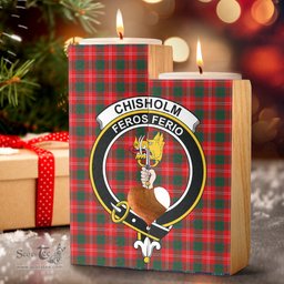 ScotsTee Shop Scottish Chisholm Modern Clan Crest Tartan Wooden Candle Holder