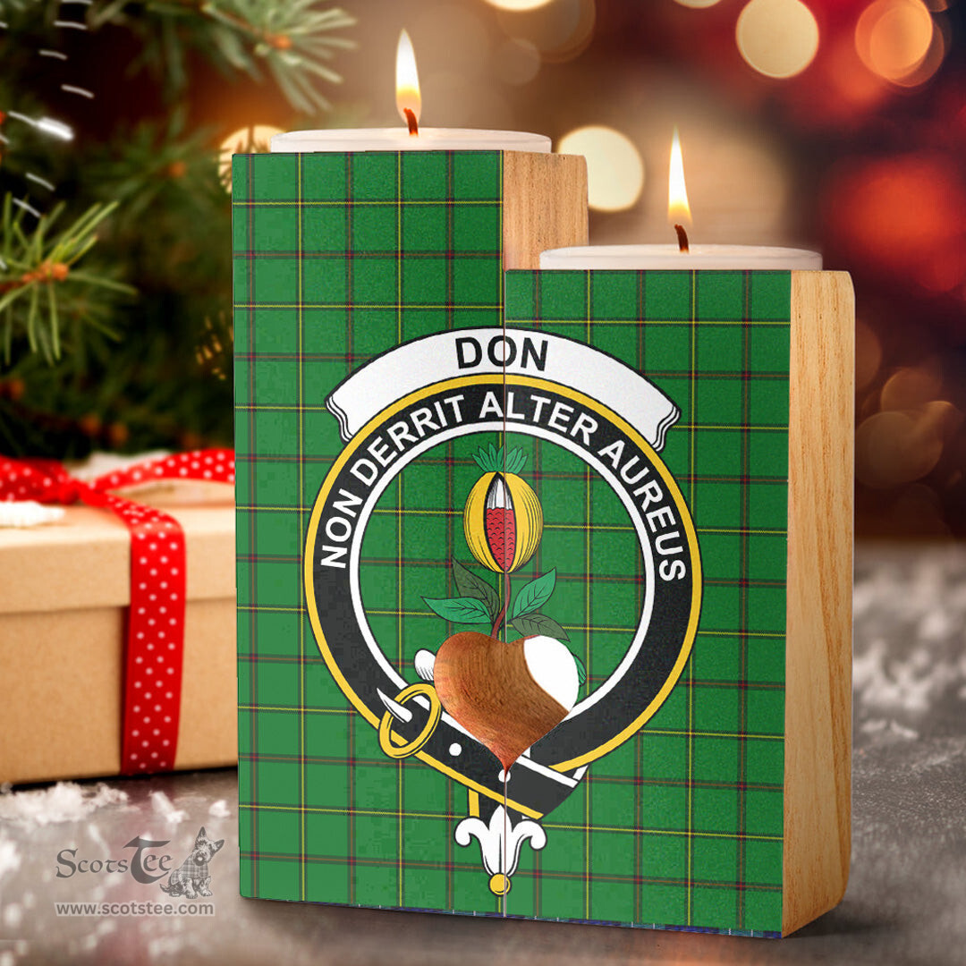 ScotsTee Shop Scottish Don _Tribe of Mar Clan Crest Tartan Wooden Candle Holder