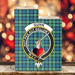 ScotsTee Shop Scottish Gunn Ancient Clan Crest Tartan Wooden Candle Holder