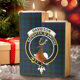 ScotsTee Shop Scottish Davidson Modern Clan Crest Tartan Wooden Candle Holder