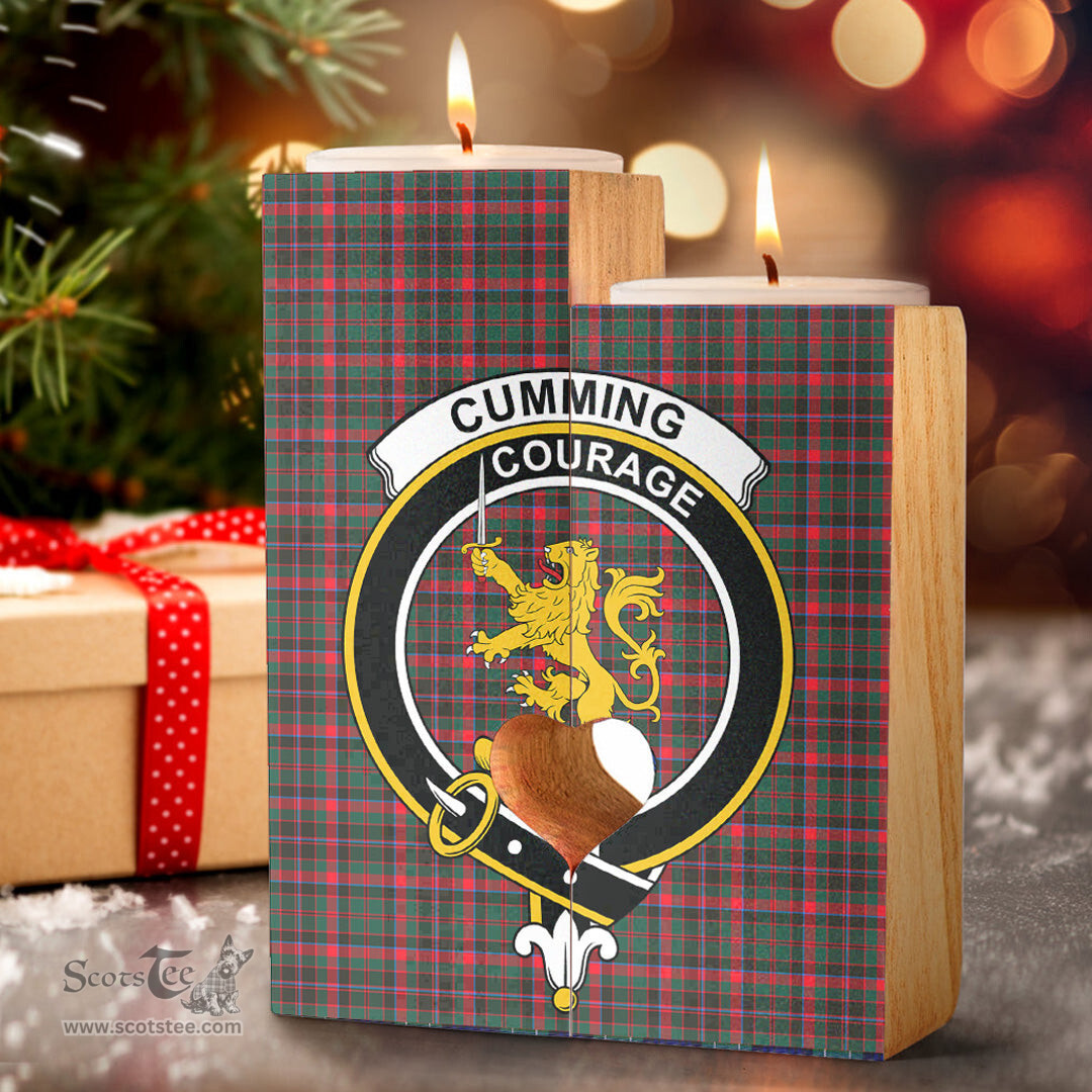 ScotsTee Shop Scottish Cumming Hunting Modern Clan Crest Tartan Wooden Candle Holder