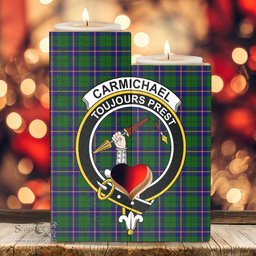 ScotsTee Shop Scottish Carmichael Modern Clan Crest Tartan Wooden Candle Holder