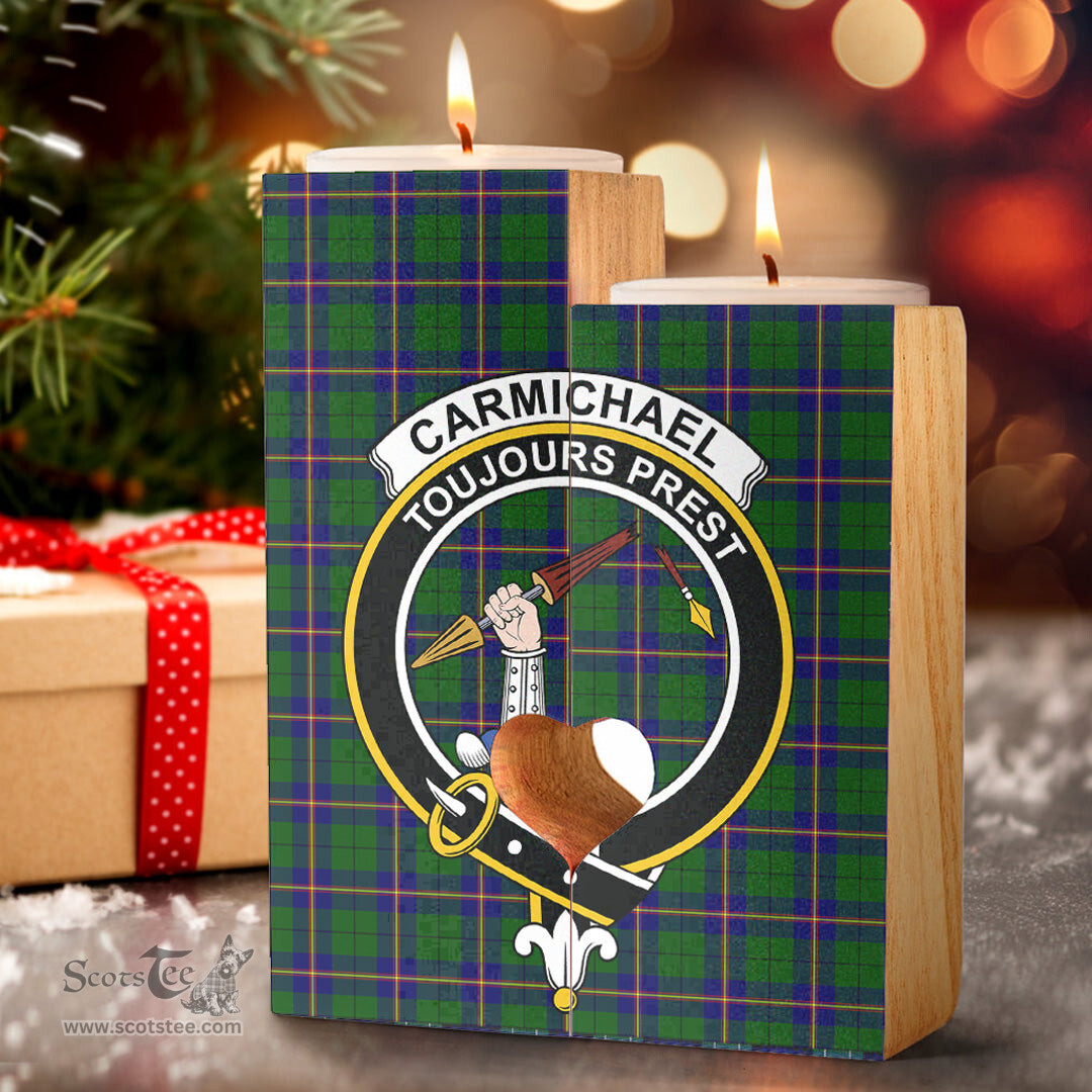 ScotsTee Shop Scottish Carmichael Modern Clan Crest Tartan Wooden Candle Holder