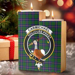 ScotsTee Shop Scottish Carmichael Modern Clan Crest Tartan Wooden Candle Holder