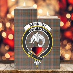ScotsTee Shop Scottish Kennedy Weathered Clan Crest Tartan Wooden Candle Holder