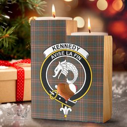 ScotsTee Shop Scottish Kennedy Weathered Clan Crest Tartan Wooden Candle Holder