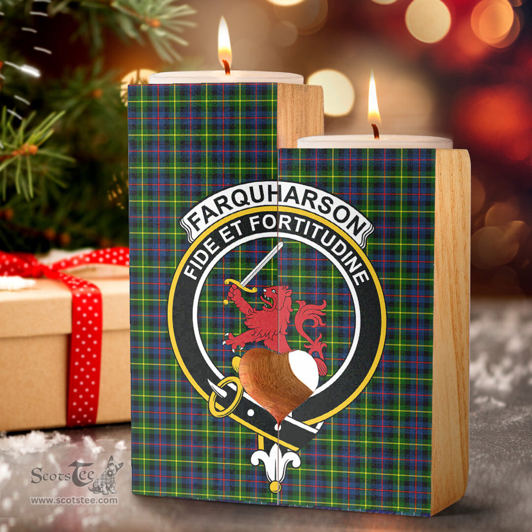 ScotsTee Shop Scottish Farquharson Modern Clan Crest Tartan Wooden Candle Holder